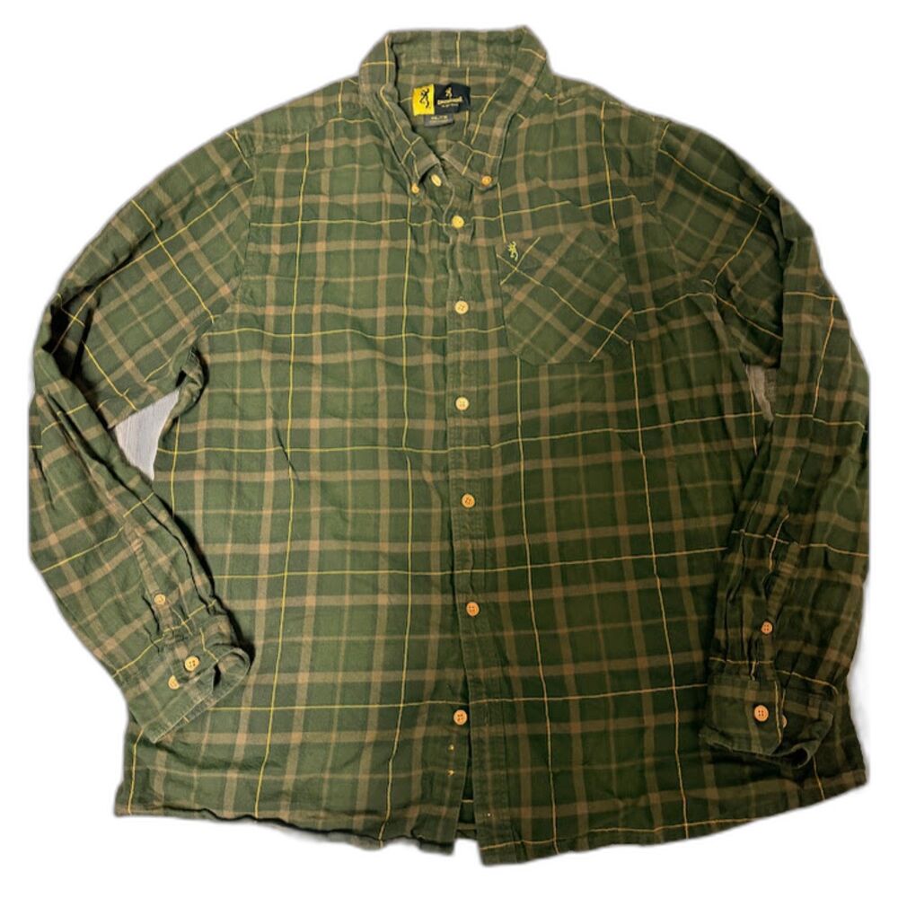 Browning Flannel Shirt Men XXL Green Brown Plaid Button Down Workwear Cabincore